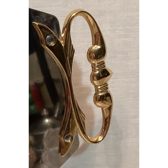 Kromex MCM Silver Serving Bar Tray Dish Platter Gold Metal Handles Mid Century - Picture 4 of 11